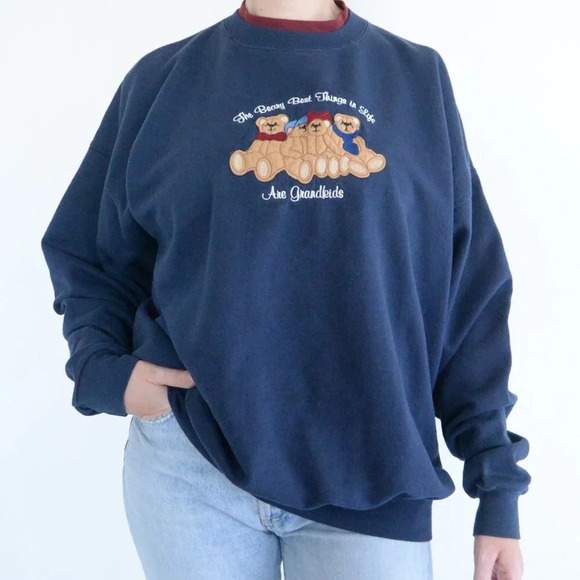 Vintage M&C Sportswear Teddy Bears Grandmacore Navy Crewneck Sweater XL - Picture 1 of 11